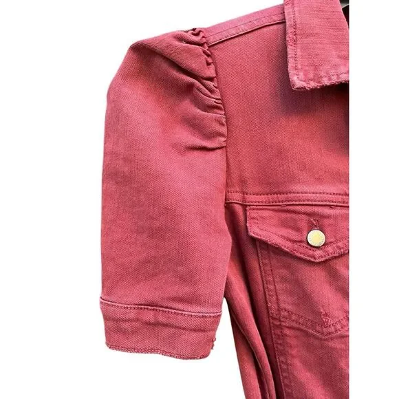 Retrofete Tori Puff Sleeve Denim One Piece Jumpsuit In‎ Rose Pink, Size XS